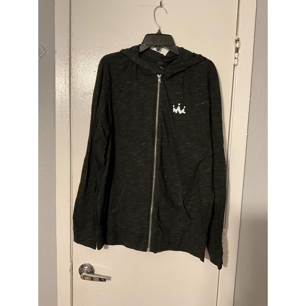District Mens‎ XL Charcoal Gray Space Dye Full Zip Hoodie Crown Graphic Jacket
